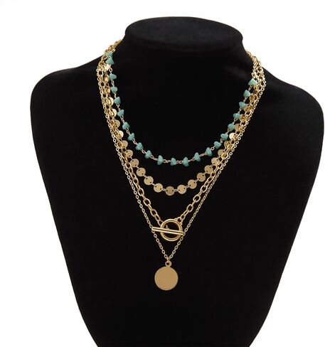 Boho Necklaces for Women Layered Sequin Beaded Choker Necklace Western Jewelry Boho Jewelry for Women Western Necklaces in Saudi Arabia
