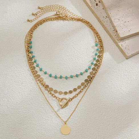 Boho Necklaces for Women Layered Sequin Beaded Choker Necklace Western Jewelry Boho Jewelry for Women Western Necklaces in Saudi Arabia