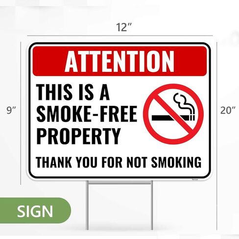 2PC Smoke Free Property Sign with Stakes, 12 Inches by 9 Inches - Corrugated Plastic - No Smoking Sign For Business Outdoor in Saudi Arabia