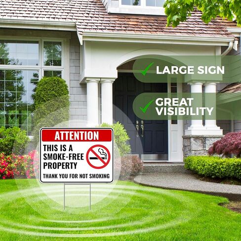 2PC Smoke Free Property Sign with Stakes, 12 Inches by 9 Inches - Corrugated Plastic - No Smoking Sign For Business Outdoor in Saudi Arabia