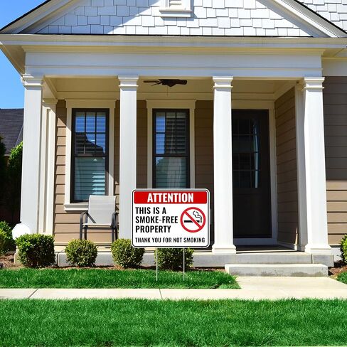 2PC Smoke Free Property Sign with Stakes, 12 Inches by 9 Inches - Corrugated Plastic - No Smoking Sign For Business Outdoor in Saudi Arabia