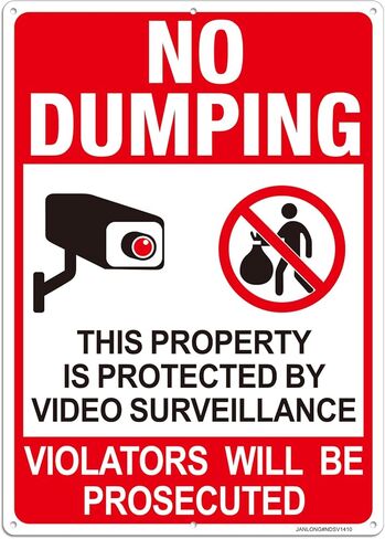 No Dumping Video Surveillance Sign, 3 Pack-14 x 10 Inch Aluminum Private Property No Dumping Signs, UV Protected, Weather Resistant, Waterproof, Durable Ink, Easy To Mount in Saudi Arabia