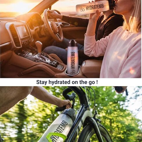 زجاجة مياه رياضية HYDRATEM8 سعة 32 أونصة مع علامة زمنية - غطاء مانع للتسرب قابل للقفل وخالي من تريتان BPA، زجاجة شرب تحفيزية ناعمة الملمس مع مقبض للصالة الرياضية والمشي لمسافات طويلة والمدرسة والمكتب والسفر (ليلك) in Kuwait