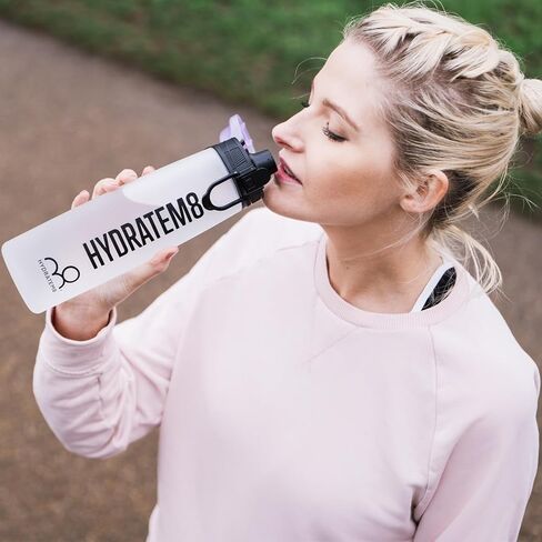 زجاجة مياه رياضية HYDRATEM8 سعة 32 أونصة مع علامة زمنية - غطاء مانع للتسرب قابل للقفل وخالي من تريتان BPA، زجاجة شرب تحفيزية ناعمة الملمس مع مقبض للصالة الرياضية والمشي لمسافات طويلة والمدرسة والمكتب والسفر (ليلك) in Kuwait