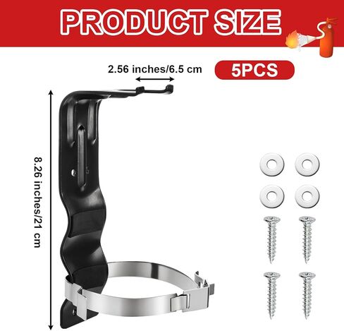 Fasmov 5 Pack Fire Extinguisher Bracket, 5 lb Wall Mount Stainless Steel Fire Extinguisher Holder, Heavy Duty Fire Extinguishers Holder for Home Truck Vehicle, Black in Saudi Arabia
