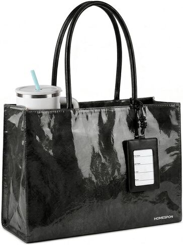 HOMESPON PVC Tote Bag Women’s Kraft Paper Work Handbag TPU Purse Shoulder Hobo Bag with Top Handle and Zipper for Weekend in Saudi Arabia