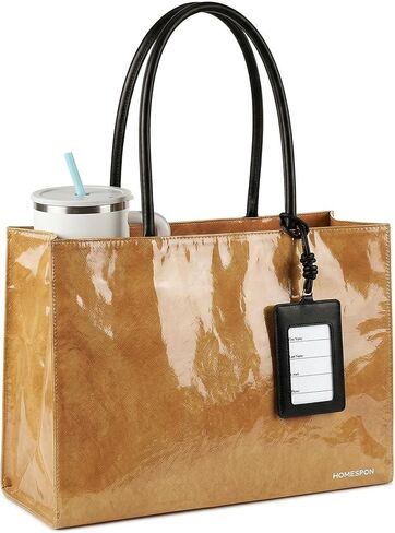 HOMESPON PVC Tote Bag Women’s Kraft Paper Work Handbag TPU Purse Shoulder Hobo Bag with Top Handle and Zipper for Weekend in Saudi Arabia