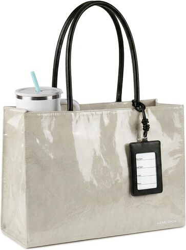 HOMESPON PVC Tote Bag Women’s Kraft Paper Work Handbag TPU Purse Shoulder Hobo Bag with Top Handle and Zipper for Weekend in Saudi Arabia