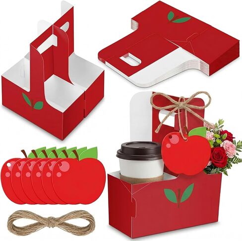 30 Set Teacher Appreciation Gifts Pencil Composition Book Apple 2 Cup Drink Carrier with Greeting Card Ribbon Disposable Cup Holders with Handle for Party Favors Gift First Day of School in Saudi Arabia