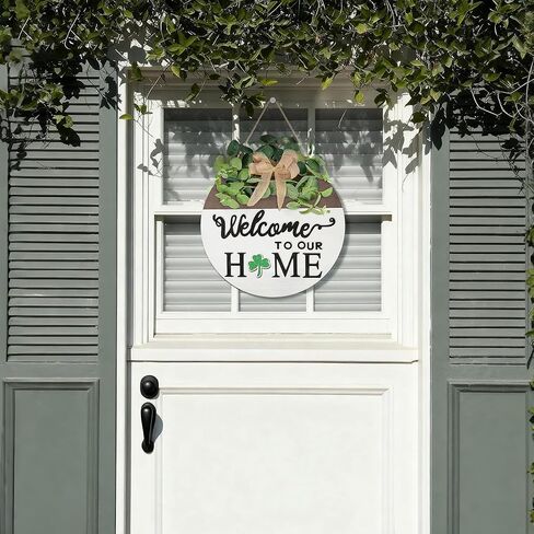 Pinkpum مزدوجة الجانبين قابلة للتبديل علامة ترحيب ديكور الباب الأمامي مع 20 أيقونة موسمية 2 في 1 أكاليل خشبية مستديرة هدايا منزل خارجي داخلي ديكورات منزلية جميع المواسم in Kuwait