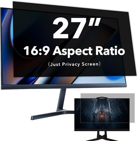 27 Inch Computer Privacy Screen for 16:9 Widescreen Monitor, Anti Glare Blue Light Filter, Anti-Scratch Computer Monitor Privacy Shield, Removable Privacy Screen Protector Film in Saudi Arabia