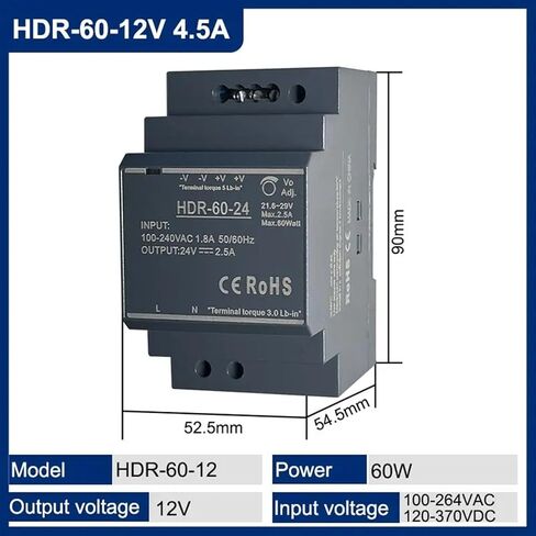 1PCS 15W 30W 60W 100W Ultrathin Switching Power Supply 5V 15V 12V 24V HDR DIN Rail Mounting(HDR-60-12V 4.5A) in Saudi Arabia