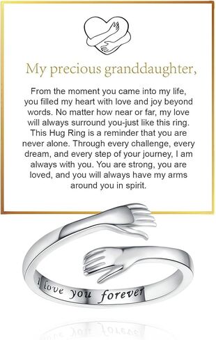 HUASAI Hope Rings for Granddaughter Gifts from Grandma Silver Hug Rings Band Inspirational Jewelry Adjustable Encouragement Christmas Gifts for Granddaughter Daughter Birthday Stocking Stuffers in Saudi Arabia