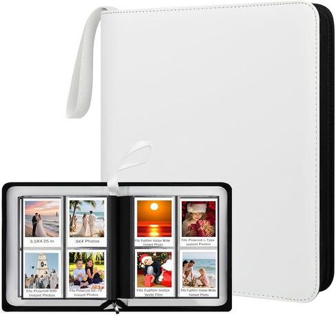 256-Pocket Photo Album for Polaroid I-Type/600/SX-70 Instant Photos, Leather Picture Book with Zipper for Polaroid Now/Now+/OneStep/OneStep 2 Instant Camera (Black) in Saudi Arabia