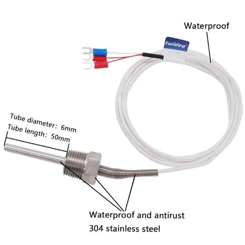 PT100 Temperature Sensor Probe 3 Wire Controller -200~250℃ 304 Stainless Steel Thermocouple 1Pcs(PT100 Lead Length 1m,200mm) in Saudi Arabia