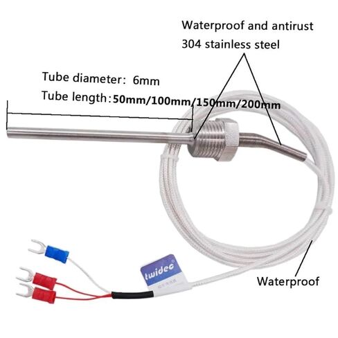 PT100 Temperature Sensor Probe 3 Wire Controller -200~250℃ 304 Stainless Steel Thermocouple 1Pcs(PT100 Lead Length 1m,200mm) in Saudi Arabia