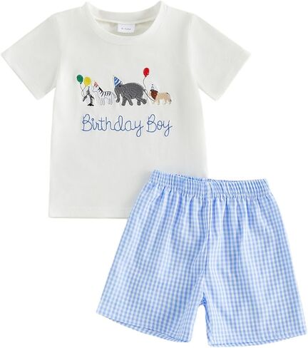 Toddler Baby Boy Birthday Outfit Short Sleeve Party Animal Shirt Shorts Infant Summer Clothes in Saudi Arabia