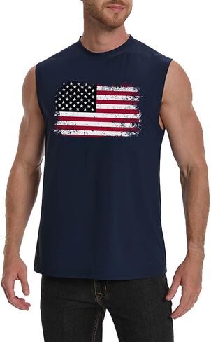 قمصان رجالية بدون أكمام وطنية بدون أكمام من القماش الرياضي التقني، قمصان رياضية مطبوعة عليها العلم الأمريكي in Kuwait