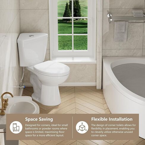 SUPERFLO 17.2 بوصة مرحاض زاوية ممدود، مراحيض مدمجة مكونة من قطعتين مع وعاء مرحاض بارتفاع مريح ومقعد إغلاق بطيء، مراحيض صغيرة للحمام الصغير - تدفق مزدوج 0.8/1.28 GPF in Kuwait
