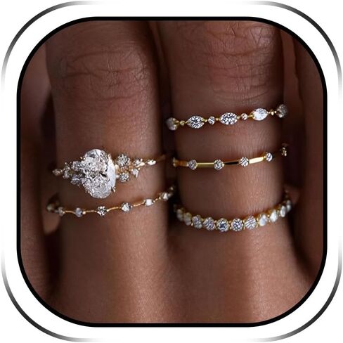 Engagement Rings for Women Non Tarnish Gold Wedding Ring Set Cubic Zirconia Crystal Promise Jewelry Valentine Day Gift in Saudi Arabia