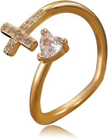 Sora Tuki Gold Cross Rings for Women Silver Adjustable Rings for Women Cubic Zirconia Heart Cross Purity Ring Dainty Stackable Ring for Women Christian Religious Jewelry in Saudi Arabia