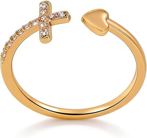Sora Tuki Gold Cross Rings for Women Silver Adjustable Rings for Women Cubic Zirconia Heart Cross Purity Ring Dainty Stackable Ring for Women Christian Religious Jewelry in Saudi Arabia