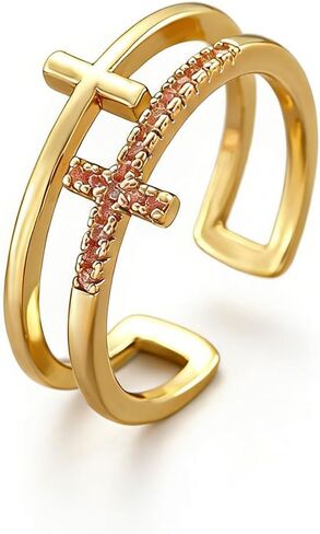 Sora Tuki Gold Cross Rings for Women Silver Adjustable Rings for Women Cubic Zirconia Heart Cross Purity Ring Dainty Stackable Ring for Women Christian Religious Jewelry in Saudi Arabia
