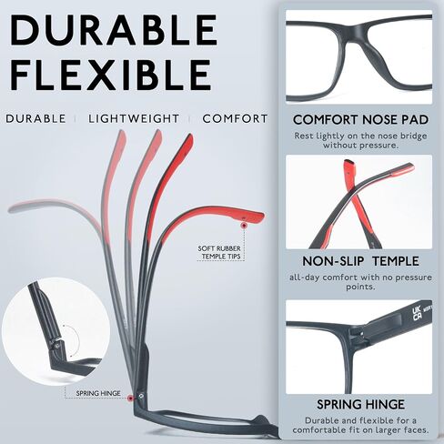 Large Reading Glasses Men Blue Light Blocking Readers Lightweight Wide Cheaters Glasses w/Rubber Arms+Spring Hinges in Saudi Arabia