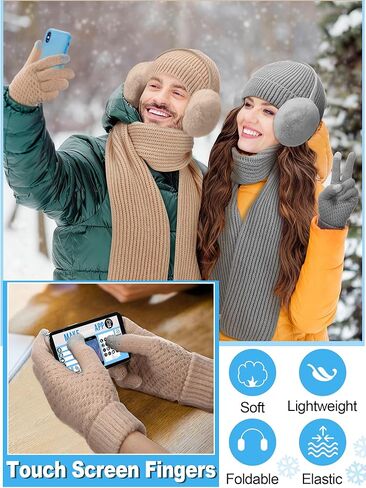 Shihanee 16 Pcs 4 Sets Winter Hat Scarf Gloves Earmuffs Set for Women Gifts Winter for Family Friends Charity in Kuwait