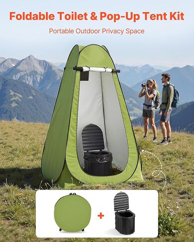 VEVOR Portable Toilet Kit, 330 lbs Load Capacity, Folding Camping Toilet with Pop-Up Privacy Tent, Outdoor Travel Potty for Adults with Carry Bags, Trash Bags, Suitable for RV Travel, Camping, Hiking in Saudi Arabia