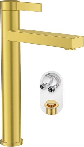 Phiestina أسود مطفي بفتحة واحدة، صنبور حوض حمام طويل القامة، فتحة واحدة بمقبض واحد فوق صنبور الحمام بالوعة العداد، تصريف منبثق، خط إمداد المياه، FH03-MB-V in Kuwait