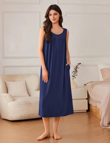 Ekouaer Nightgowns for Women Long Sleeveless Night Gowns Soft Sleepdress Victorian Nightdress with Pockets in Saudi Arabia