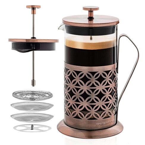 OVENTE French Press Coffee Maker 27 Ounce with Heat Resistant Borosilicate Glass, Stainless Steel Design and 4-Level Filter System, Portable Cold Brewer Pot for Travel, Camping or Gift, Copper FSW27C in Saudi Arabia
