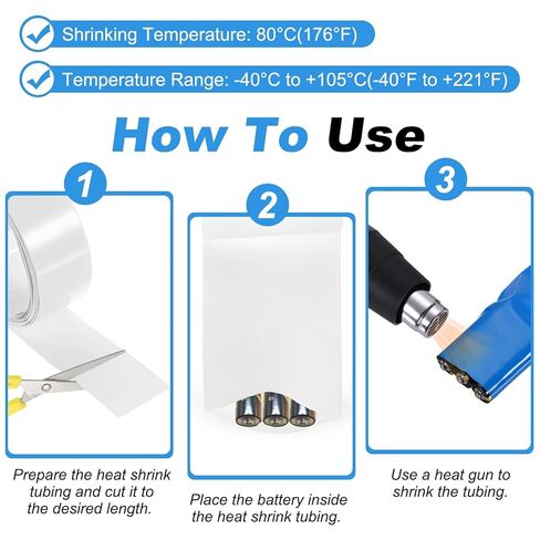 أنبوب تغليف انكماش حراري PVC من PATIKIL مقاس 2 بوصة (50 مم) عرض مسطح 9.9 أقدام (3 أمتار) طول، غلاف بطارية لـ 18650 21700 26650 بطارية ليثيوم DIY حزمة دبابيس LED، أبيض in Kuwait