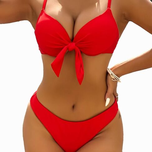 Women's 2-Piece Red Bikini Tie Front Adjustable Straps High Cut Summer in Saudi Arabia