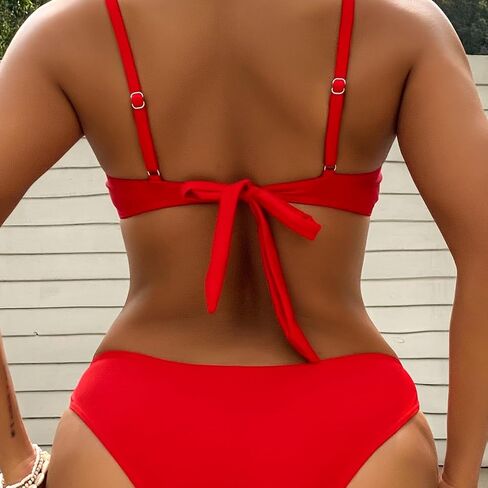 Women's 2-Piece Red Bikini Tie Front Adjustable Straps High Cut Summer in Saudi Arabia