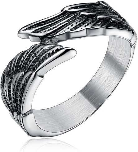 TIGRADE Antique Stainless Steel Ring Feather Angel Wing Cast Black Silver Band Size 4.5-14.5 in Saudi Arabia