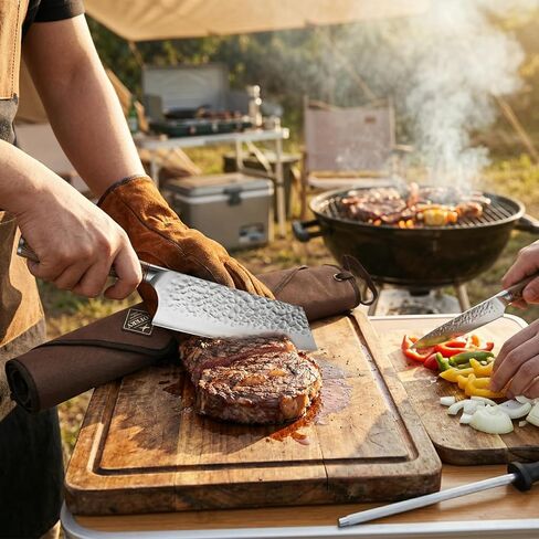 KOFERY 5PCS Chef and BBQ Knife Set with Roll Bag, High Carbon Stainless Steel Knives for Precise Cooking, Outdoor Meat Cutting(Include Sharpening Steel) in Saudi Arabia