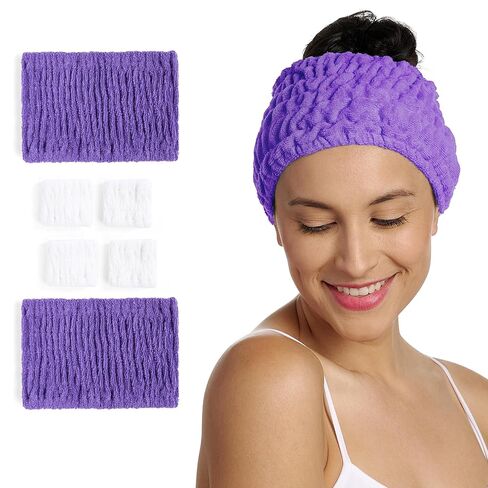 Turbie Twist 2-Pack Turbie Band و 4-pack Turbie المعصم العصابات للجمال والسفر والهدايا - عصابات رأس قطنية للعناية الشخصية - عصابة رأس سبا مريحة وواسعة للغاية - لجميع أنواع الشعر - كابري in Kuwait
