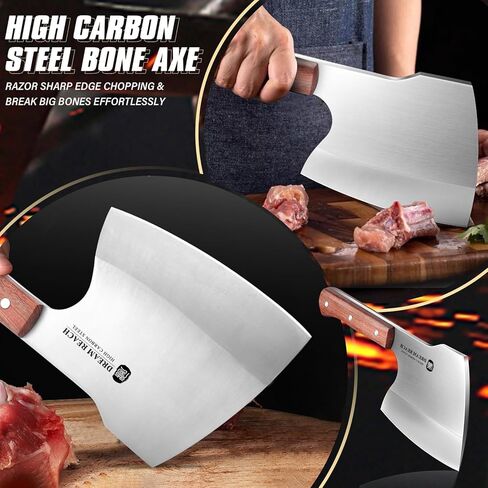 سكين تقطيع اللحوم من دريم ريتش، شديدة التحمل، مفرمة عظام من الفولاذ المقاوم للصدأ، فأس الجزار، سكين جزار مصنوع يدويًا، سكين تقطيع اللحوم للمطبخ والشواء في الهواء الطلق، هدايا عيد الميلاد للرجال والنساء in Kuwait