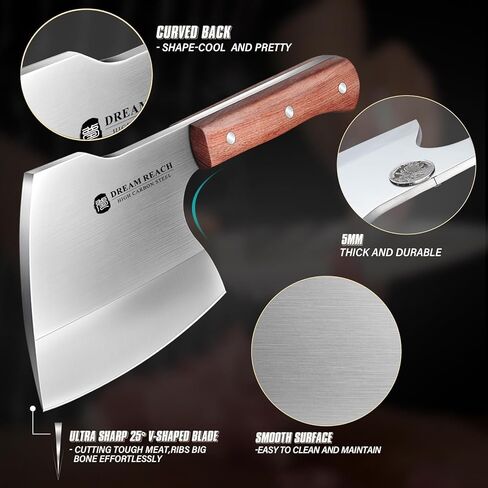 سكين تقطيع اللحوم من دريم ريتش، شديدة التحمل، مفرمة عظام من الفولاذ المقاوم للصدأ، فأس الجزار، سكين جزار مصنوع يدويًا، سكين تقطيع اللحوم للمطبخ والشواء في الهواء الطلق، هدايا عيد الميلاد للرجال والنساء in Kuwait