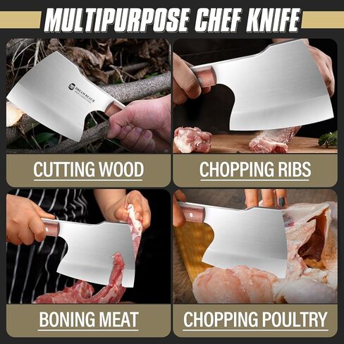 سكين تقطيع اللحوم من دريم ريتش، شديدة التحمل، مفرمة عظام من الفولاذ المقاوم للصدأ، فأس الجزار، سكين جزار مصنوع يدويًا، سكين تقطيع اللحوم للمطبخ والشواء في الهواء الطلق، هدايا عيد الميلاد للرجال والنساء in Kuwait