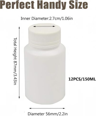 12 PCS 150 ML 5 OZ Plastic White Bottles Empty Container with Screw Cap Solid Powder Case Refillable Storage Holder Sample Jar for Dispense Different Items in Saudi Arabia