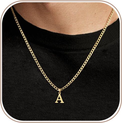 Initial A-Z Letter Pendant Necklace for Men 18K Gold Plated Capital Initial Necklace Cuban Link Chain 4mm 20 Inch Jewelry Gift in Kuwait