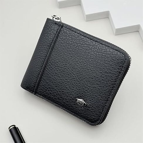 Mens Blocking Wallets Zipper Leather Wallet for Men Bifold Card Holder08（black） in Saudi Arabia