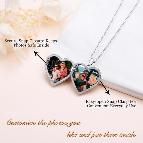 Ladytree 925 Sterling Silver Edelweiss Flower Heart Locket Necklace Hold 2 Photos Personalized Customized Picture Oxidized Flower Keepsake Pendant Necklace Memory Jewelry Birthday Gifts for Women in Saudi Arabia