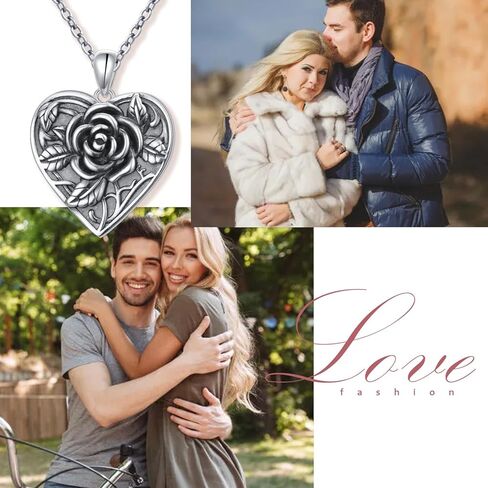 Ladytree 925 Sterling Silver Edelweiss Flower Heart Locket Necklace Hold 2 Photos Personalized Customized Picture Oxidized Flower Keepsake Pendant Necklace Memory Jewelry Birthday Gifts for Women in Saudi Arabia