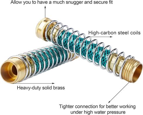 Triumpeek 2 Packs Garden Hose Extension Adapters, 5.7"L Hose Protectors with Coil Spring, Brass Hose/Pipe Connectors with 3/4" Threaded Hose Fittings in Kuwait