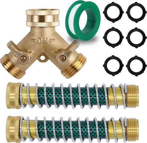 Triumpeek 2 Packs Garden Hose Extension Adapters, 5.7"L Hose Protectors with Coil Spring, Brass Hose/Pipe Connectors with 3/4" Threaded Hose Fittings in Kuwait