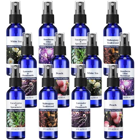 12 Pcs Hydrating Hand Sanitizer Spray with Essential Oil Scented Hand Sanitizer Spray Travel Size 2 Fl oz Pocket Bottle Moisturizing Formula for Adults Office Family Christmas Stocking Stuffers in Saudi Arabia